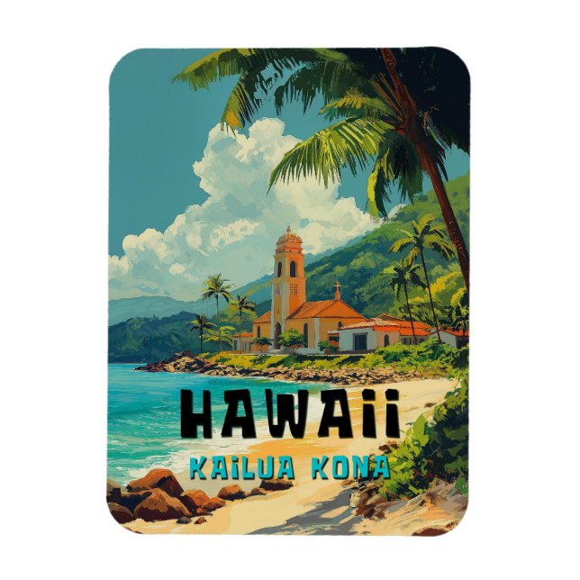 Ímã Vintage Kailua Kona Hawaii Beach (Vertical)