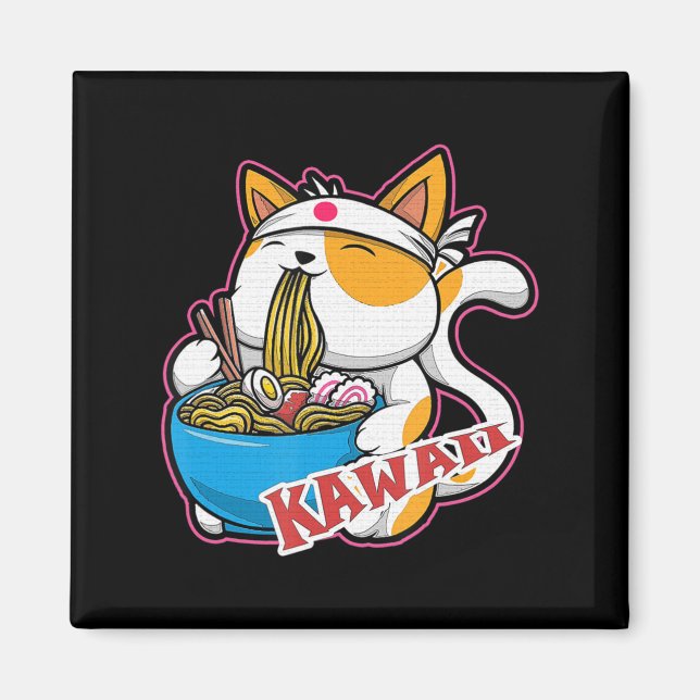 Imã vintage kawaii comendo ramen anime retro Japane (Frente)