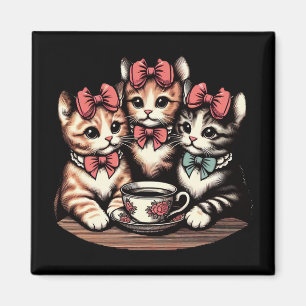 Imã Vintage Kittens Tea Party