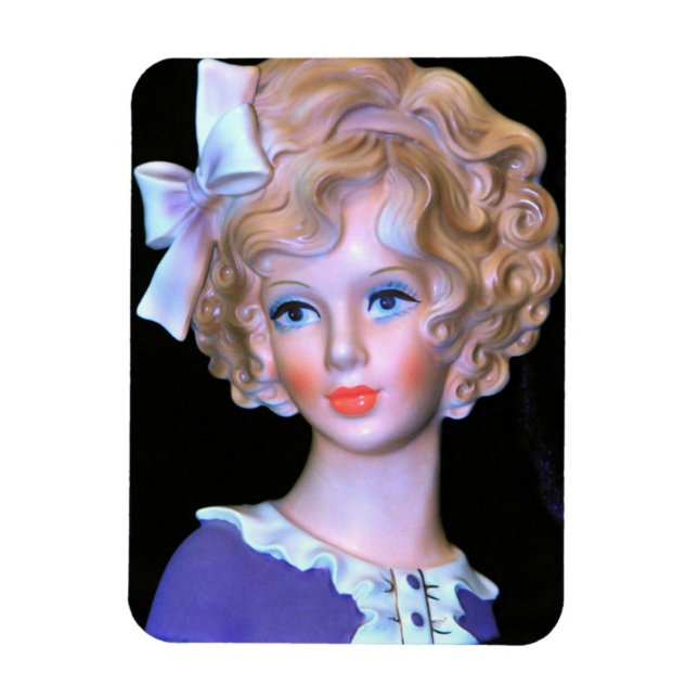 Ímã Vintage Lady Head Vase Pink Ruffled Bonnet (Vertical)