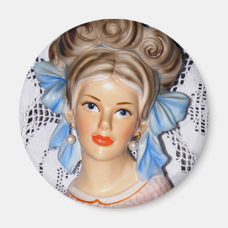 Imã Vintage Lady Teen Head Vase Big Bow 60s