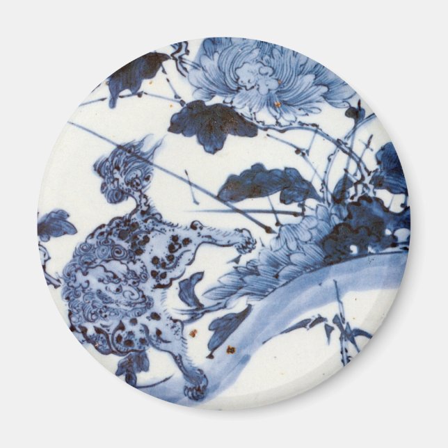 Imã Vintage, Leão Japonês e Peony (Frente)