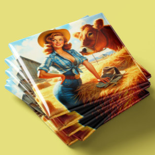 Imã Vintage Lindo Cowgirl Pin-up