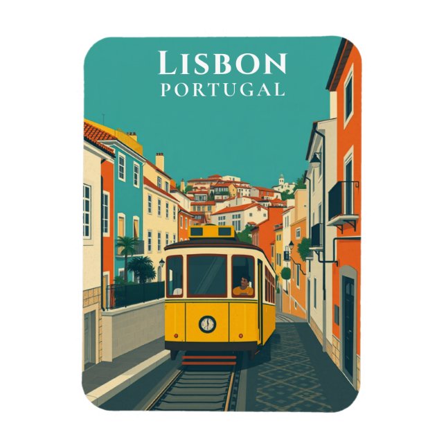 Ímã Vintage Lisbon Yellow Tram Ride Viagem Souvenir (Vertical)