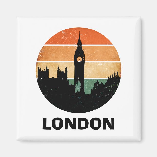Imã Vintage London Sunset Cityscape Viagem Souvenir (Frente)