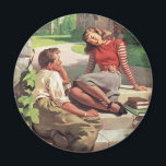 Imã Vintage Love and Romance, Segundo grau Swethearts<br><div class="desc">Vintage ilution love and romance design com um belo casal a flertar na escola. Os adolescentes estão sentados com seus livros didáticos à sombra das árvores no campus.</div>