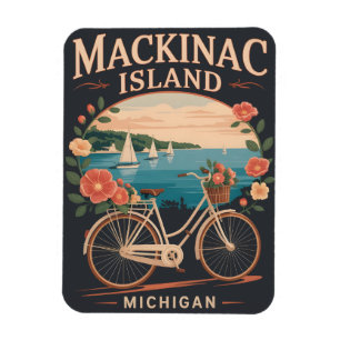 Ímã Vintage Mackinac Island Michigan com Flores de bic