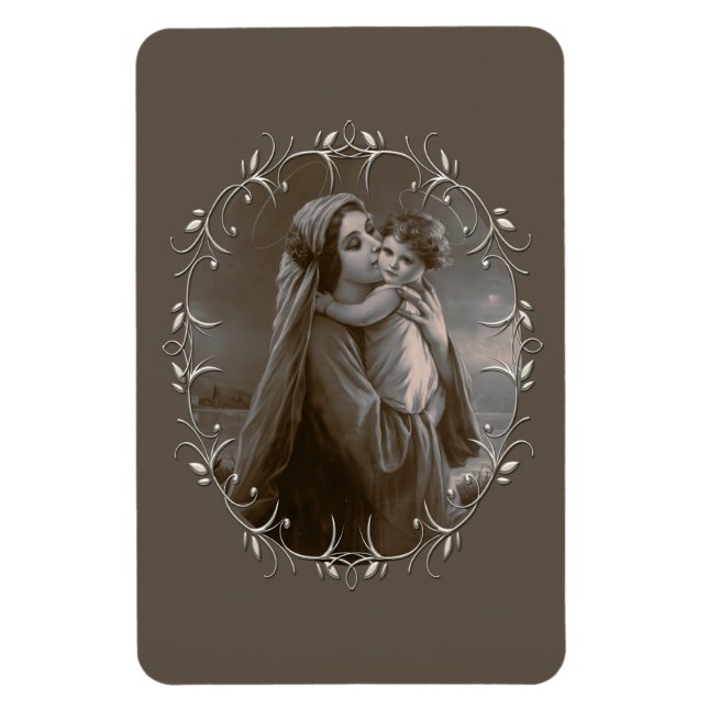 Ímã Vintage Madonna e Child com Silver Frame (Vertical)