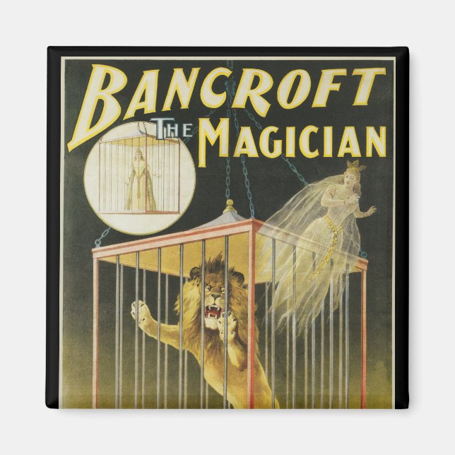 Imã Vintage Magic Poster, Maggie Bancroft e Lion (Frente)