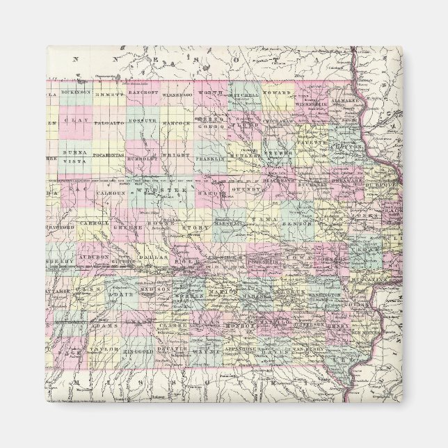 Imã Vintage Map of Iowa (1855) (Frente)