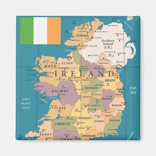Imã Vintage Map of Ireland (Frente)