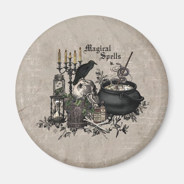 Imã Vintage moderna Halloween WITCHES BREW (Frente)