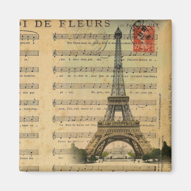 Imã vintage music notes french paris eiffel tower (Frente)