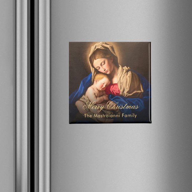 Imã Vintage Natal Religioso Madonna e Criança (Christmas refrigerator magnet with Madonna and Child for Catholics & Christians. Makes a nice gift.)