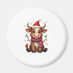 Imã Vintage Natal Vaca Highland com Chapéu de Papai No