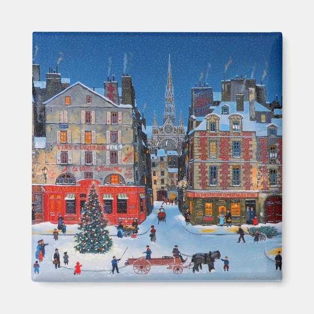 Imã Vintage no Exterior Cena de Natal (Frente)