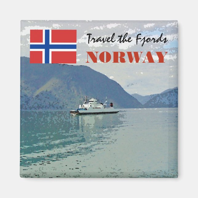 Imã Vintage Norway Scandinavia Fjords viagem souvenir (Frente)