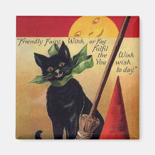 Imã Vintage o Dia das Bruxas com um chapéu do gato
