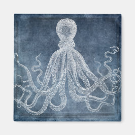 Imã Vintage Octopus Twilight Blue Denim Watercolor
