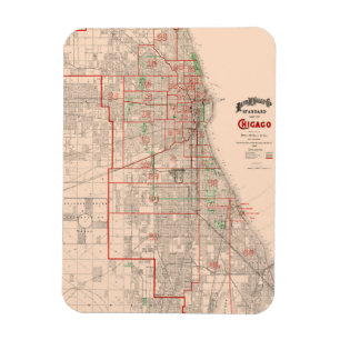 Ímã Vintage Old Map of Chicago - 1893