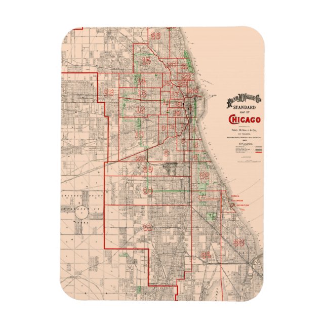 Ímã Vintage Old Map of Chicago - 1893 (Vertical)