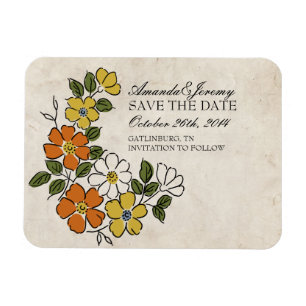 Ímã Vintage Orange e Yellow Floral Salvar a Data