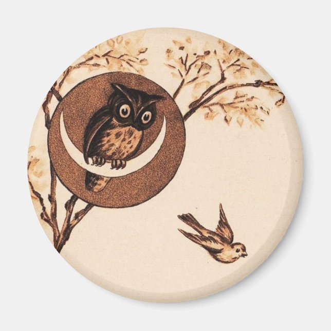 Imã Vintage Owl na Lua (Frente)