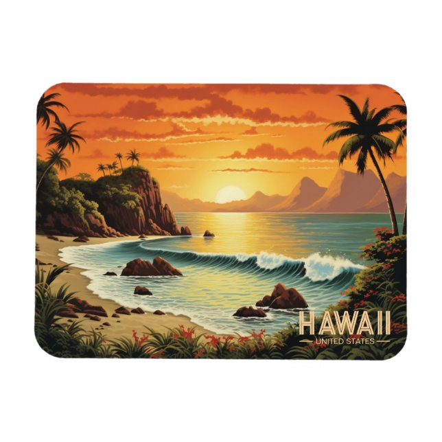 Ímã Vintage Painting Hawaii Beach Tropical Paradise (Horizontal)