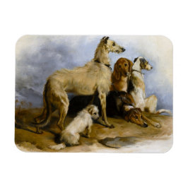 Ímã Vintage painting of five cute dogs