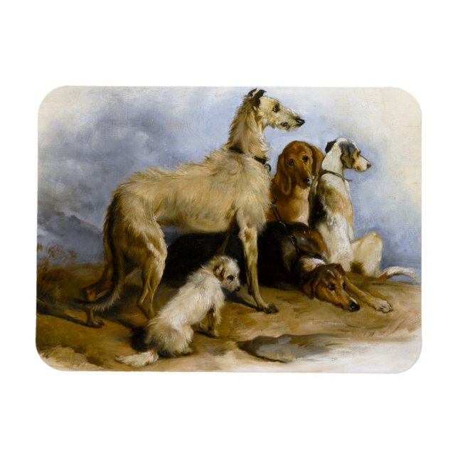 Ímã Vintage painting of five cute dogs (Horizontal)