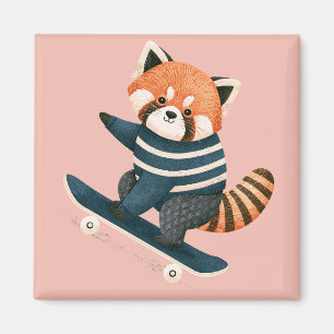 Imã Vintage Panda Vermelho Fofo Esquilo Patinando