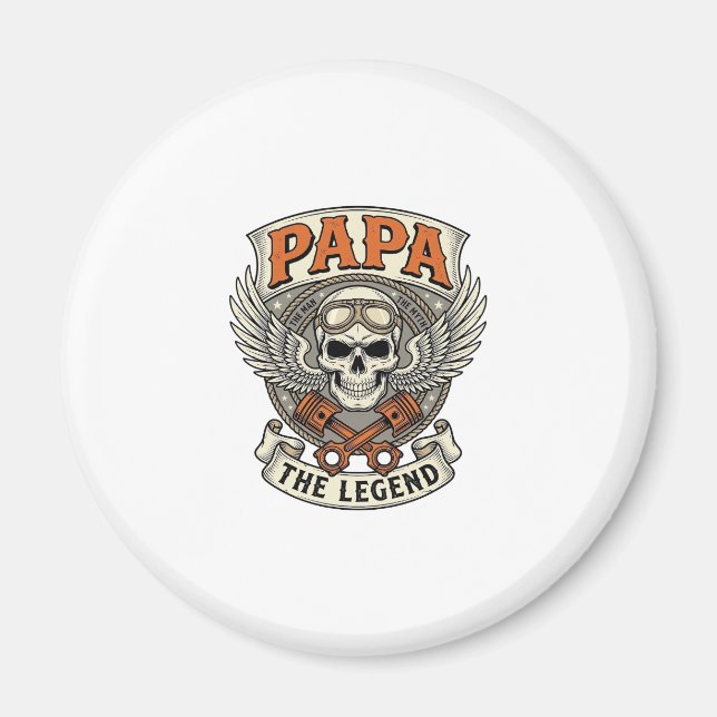 Imã Vintage Papa Biker Skull Legend (Frente)