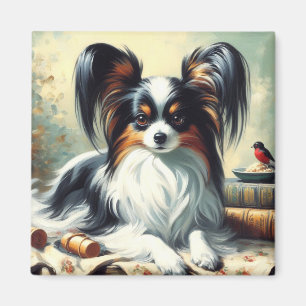 Imã Vintage Papillon Dog Painting
