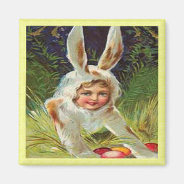 Imã Vintage Páscoa Girl in Bunny Costume, ZSSG