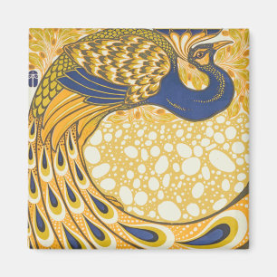 Imã Vintage Peacock Illustration Art Nouveau
