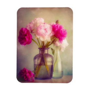 Ímã Vintage Peony Buquê em Vaso de Vidro