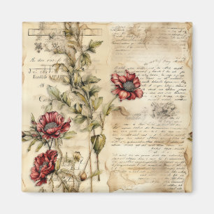 Imã Vintage - Pergaminho - Carta de Amor com Flores (1