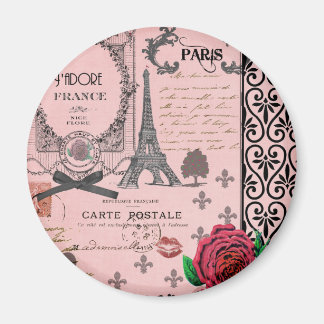 Imã Vintage Pink Paris Collage
