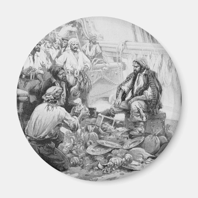 Imã Vintage Pirates Contando seus Tesouros e Loot (Frente)