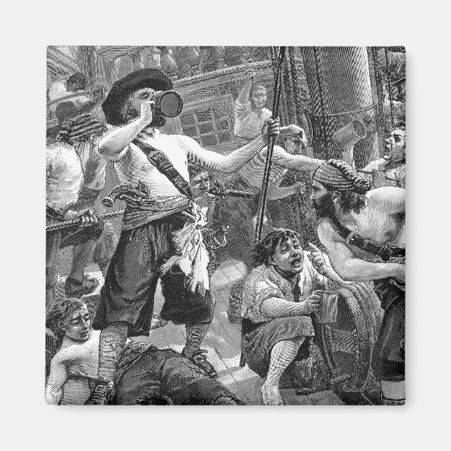 Imã Vintage Pirates Lutando e Bebendo no Navio (Frente)