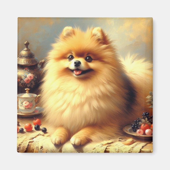 Imã Vintage Pomeranian - Pintura de cães (Frente)