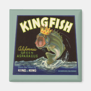 Imã Vintage Product Can Label Art, Kingfish Asparagus