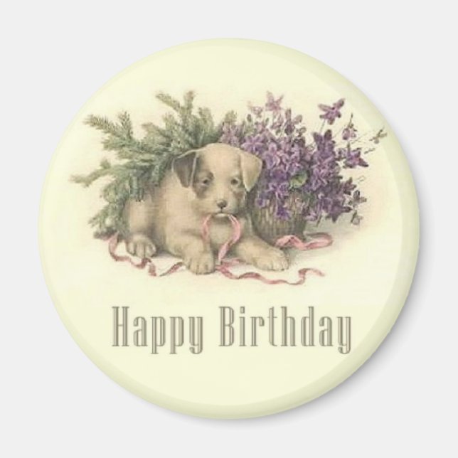Imã Vintage Puppy Birthday Magnet (Frente)
