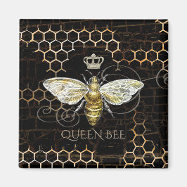 Imã Vintage Queen Bee Royal Crown Honeycomb Black