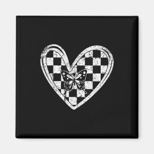Imã Vintage Race Car Checker Flag Racing Heart Bu