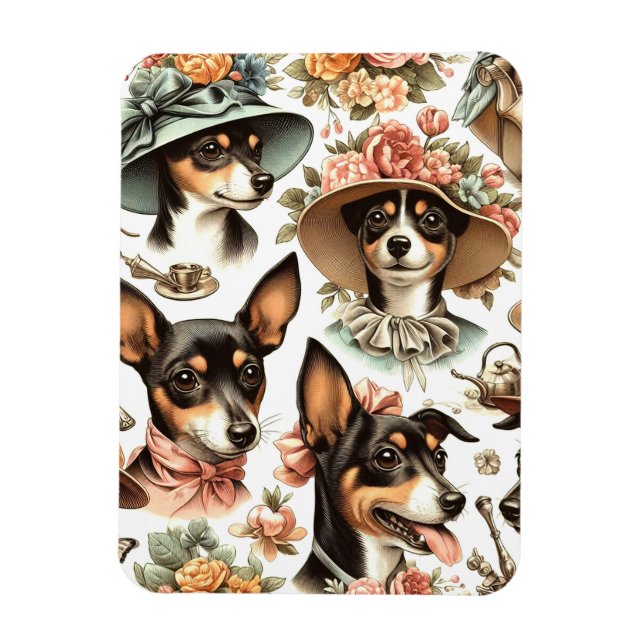 Ímã Vintage Rat Terrier Seamless (Vertical)
