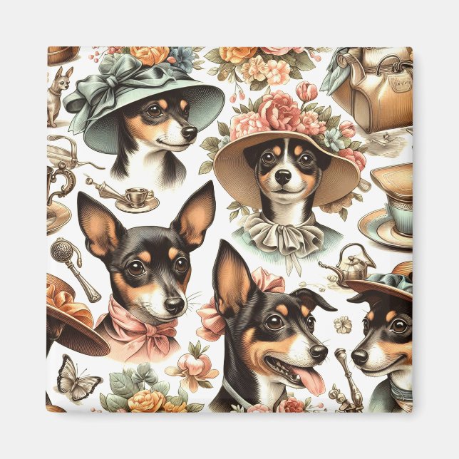 Imã Vintage Rat Terrier Seamless (Frente)