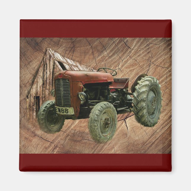 Imã Vintage Red Trator Rustic Barn Shed (Frente)