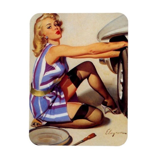 Ímã Vintage Retro Car Mechanical Pinup Girl (Vertical)