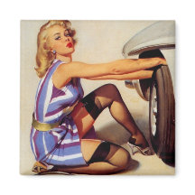 Vintage Retro Car Mechanical Pinup Girl